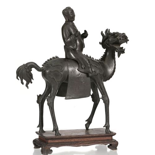 Null Personnage sur qilin, sculpture en bronze, Chine, dynastie Qing, le personn&hellip;