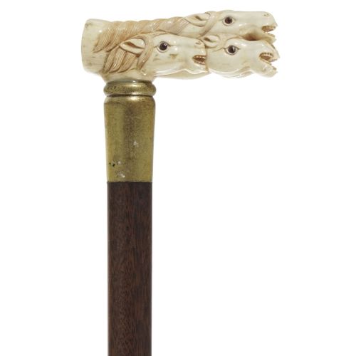 Null Cane with knob in carved and polished bone, decorated with a horde of styli&hellip;