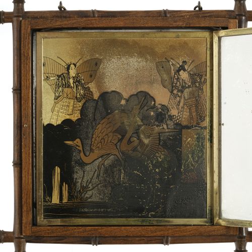 Null Barbierspiegel aus der Zeit Napoleons III., Holzrahmen mit Bambusimitation &hellip;