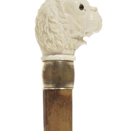 Null 2 canes with knobs in the shape of a dog's head, one in carved ivory with a&hellip;