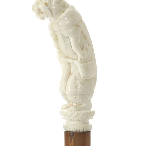 Null Cane with ivory knob carved with a panther dressed as a postman, 19th c., G&hellip;