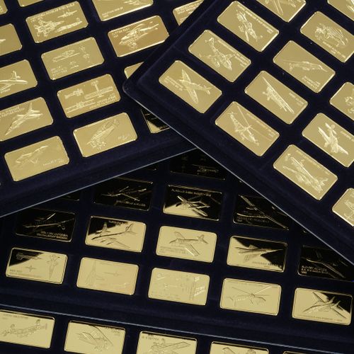 Null 简氏世界大飞机勋章，第一版证明套装，收集了100个镀金铜锭，装在原来的四抽屉盒子里。