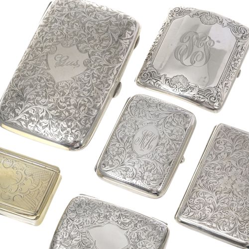 Null Set of 6 silver and vermeil boxes with rich engraved decoration, early 20th&hellip;