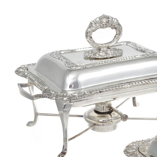 Null Pair of silver plated vegetable stands and stove. Decorated with English ga&hellip;