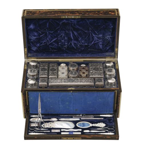 Null A Victorian silver, mother-of-pearl and cut crystal travel set by James Vic&hellip;