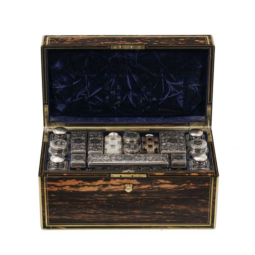 Null A Victorian silver, mother-of-pearl and cut crystal travel set by James Vic&hellip;