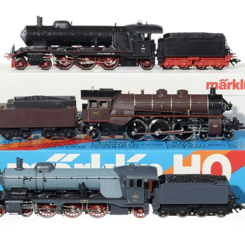 Null Märklin (Germania), scala HO, set di 3 locomotive tedesche (AC) a vapore, c&hellip;