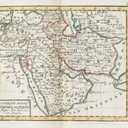 Null [ATLAS]。根据近代最佳地图绘制的地理图集，供学校和所有男女青年使用。威尼斯，雷蒙迪尼，1801年。18开本，全绿摩洛哥，光滑的书脊镀金装饰，鎏金&hellip;