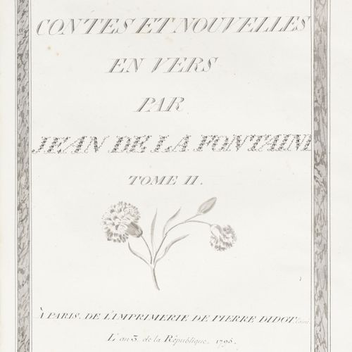 Null 拉方丹（让-德）。诗集与新作》。巴黎，Didot l'Aîné，1795年。2卷为1卷，4°装，全绿色纸板（后期装订）。VII, [1] p., 28&hellip;