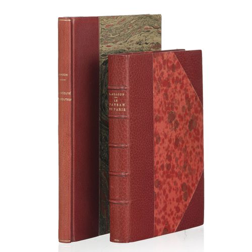 Null 阿拉贡（路易斯）。一套2件作品，限量发行。 1）《巴黎之家》。巴黎，NRF，1926年。In-4° tellière装订在半石榴石摩洛哥，四角、书脊镀&hellip;