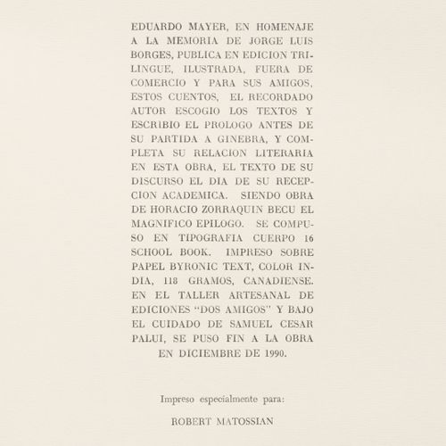 Null BORGES (Jorge Luis).最后一份报告。布宜诺斯艾利斯，Ediciones "Dos Amigos"，1990年。3部分合订本，填充和印&hellip;