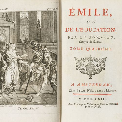 Null ROUSSEAU (J.-J.). Émile ou de l'éducation. L'Aia, Jean Néaulme, 1763. 4 vol&hellip;