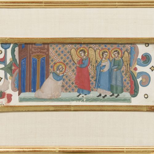 Null [MANUSCRIT].4幅来自多米尼加手稿的羊皮纸上的微型画，博洛尼亚，13-14世纪末，约7x20厘米，4幅微型画，其中2幅为直页，3幅为背面。圣&hellip;