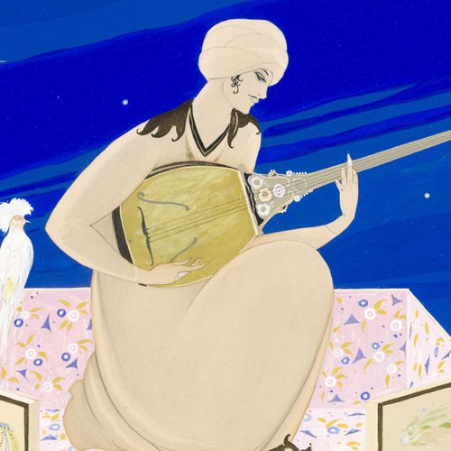 Null BRUNELLESCHI（翁贝托（1879-1949））。拿着琵琶的男人，纸上水粉画，签名，42x37厘米。附：MUSSET(Alfred de)。L&hellip;