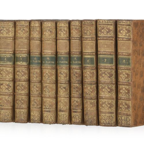 Null 查尔斯-邦纳(BONNET).自然史和哲学著作。纳沙泰尔，Fauche，1779-1783。8卷10册，4°全金黄色豹纹basane，书脊上有镀金和装&hellip;