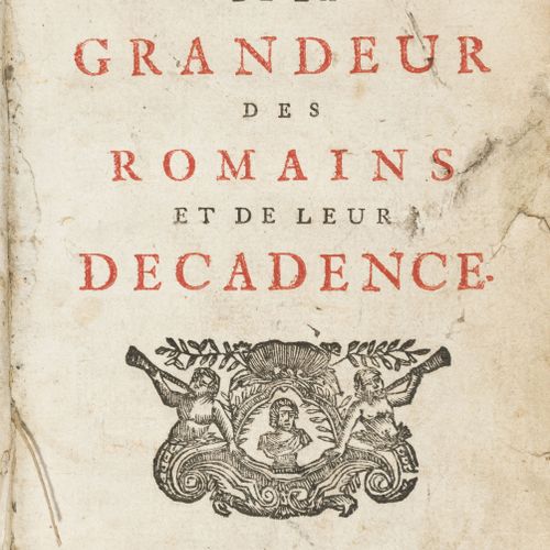 Null [ARMS].一套2本18世纪的书，采用当时的装订方式，书板中间有镀金的臂章。1) [MONTESQUIEU] 。考虑到罗马人的伟大和他们的衰落的原因&hellip;
