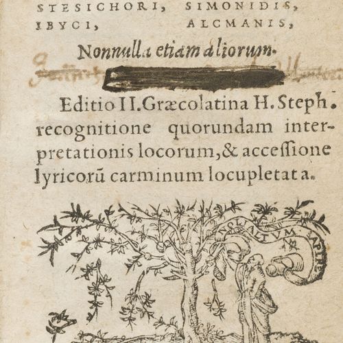 Null PINDARE。奥林匹亚。皮提亚。尼米亚。伊斯特米亚...[日内瓦]，亨利-埃斯蒂安，1566年。24开本，全象牙色牛皮纸装订，带封皮（当时的装订方式&hellip;