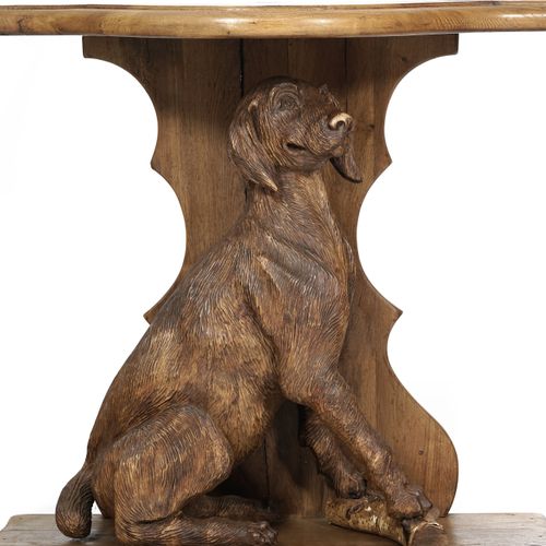 Null Paire de consoles, probablement début XXe s., en bois sculpté d'un chien as&hellip;