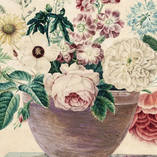 Null J. Laederich (XIX), Bouquet de fleurs sur un entablement, aquarelle et goua&hellip;