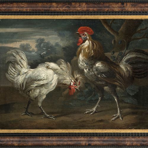 Null Ecole flamande du XVIIIe s., Coq et poule , huile sur toile, signée Hondeko&hellip;