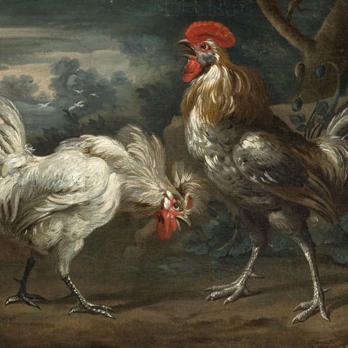 Null Ecole flamande du XVIIIe s., Coq et poule , huile sur toile, signée Hondeko&hellip;