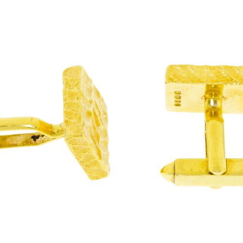 Null Ein Paar rechteckige Manschettenknöpfe aus strukturiertem 750er Gold