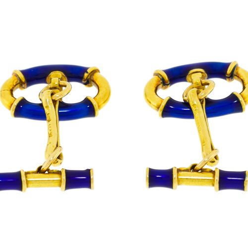 Null Pair of gold 750 and blue enamel cufflinks