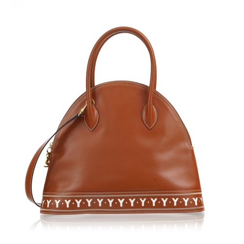 Null Yves Saint Laurent, brown leather tote bag with Y cut-out, white saddle sti&hellip;