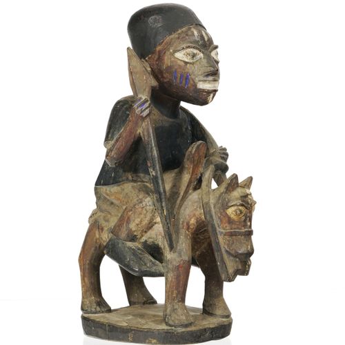 Null Yoruba equestrian statue of a traditional chief holding a spear in his righ&hellip;