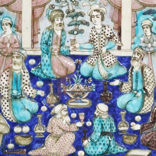 Null Ceramic tile representing a reception on the terrace of a palace, Iran, sec&hellip;