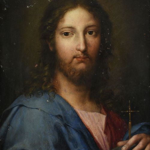 Null 法国学校约1800年，基督肖像，铜板油画，32x25厘米（视图）