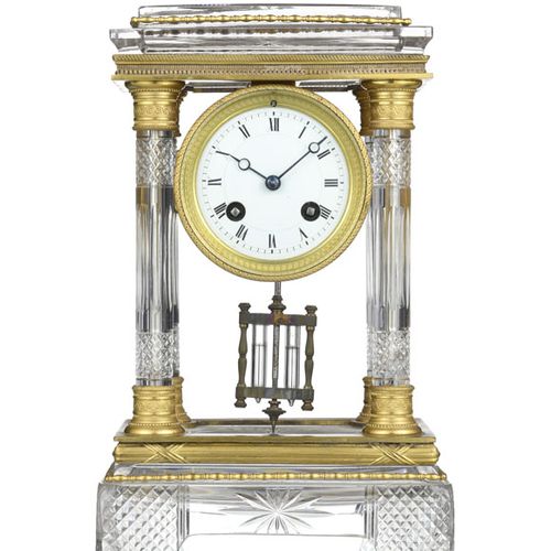 Null Restoration-style portico clock, early 20th c., in cut crystal and gilt bro&hellip;