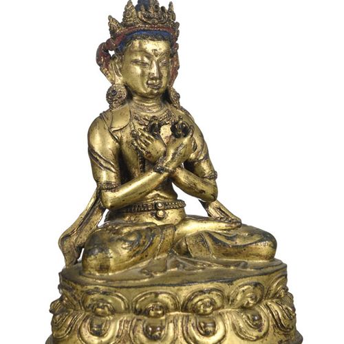 Null Vajradhara seduto, scultura in lega di rame dorato, Himalaya, fine XVIII-in&hellip;