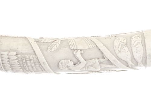 Null Ivory tusk carved with daily scenes with characters and animals (hunting, f&hellip;