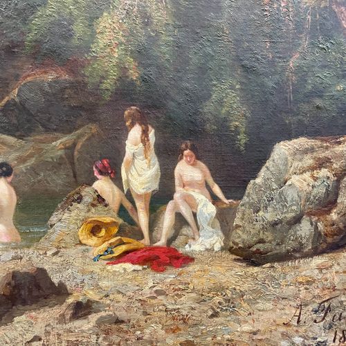 Null FANART Antonin (Besançon, 1831 - Besançon, 1903). Les baigneuses. Huile sur&hellip;
