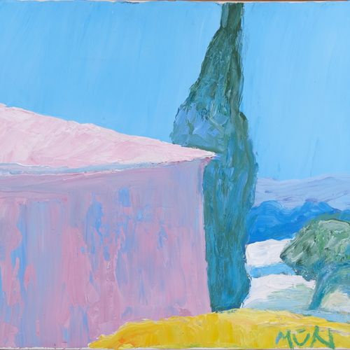 MUHL Roger (1929-2008). Maison rose. Huile sur toile. Signée en bas à droite. 30&hellip;