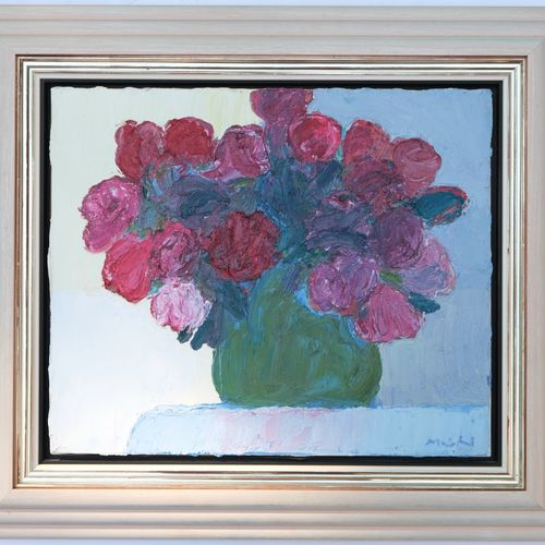 MUHL Roger (1929-2008). Roses. Huile sur toile. Signée en bas à droite, titrée e&hellip;