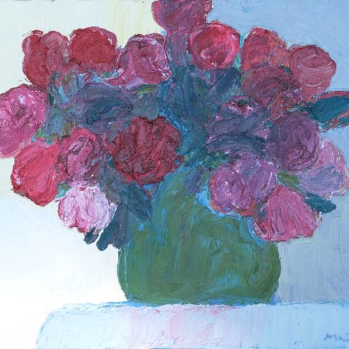 MUHL Roger (1929-2008). Roses. Huile sur toile. Signée en bas à droite, titrée e&hellip;