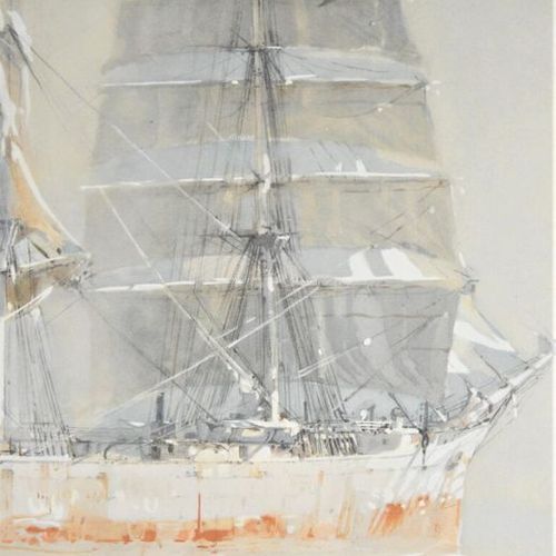 Null MARIN-MARIE (1901-1987), "Trois-mâts barque par calme plat, vue de travers"&hellip;
