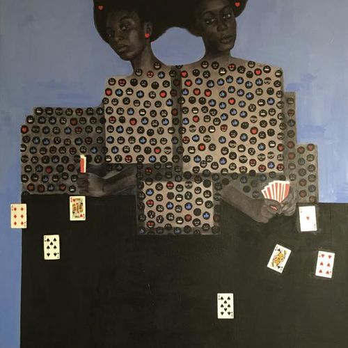 OPEDUN Damilola（生于1983年，尼日利亚），"参赛者"，混合媒体和布面油画，有签名和日期。150 x 120厘米