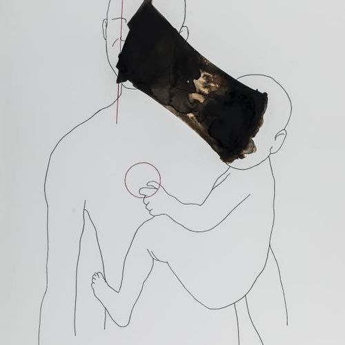 MBAYA Yvanovitch（1994年生于刚果），《无题》，印度墨水，钢笔和咖啡渣，纸上，92 x 65cm
