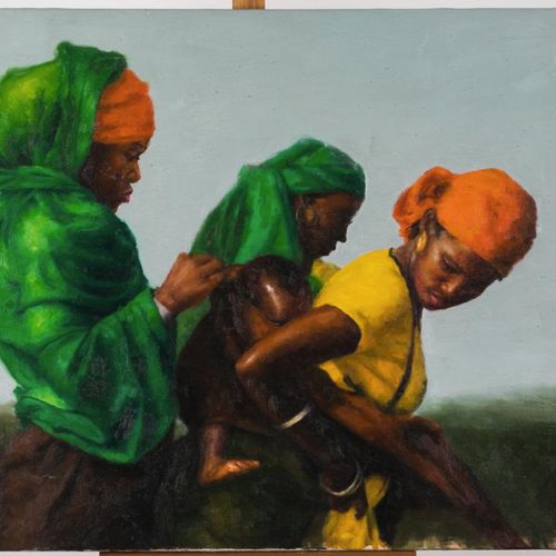 RAJI Mohammed Babatunde (né en 1986, Nigéria), "Sister Support", 2020. Huile sur&hellip;