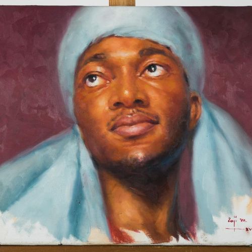 RAJI Mohammed Babatunde（1986年出生，尼日利亚）《希望的面孔（思考）》2017年。布面油画，右侧有签名，背面有日期，43 x 56cm&hellip;