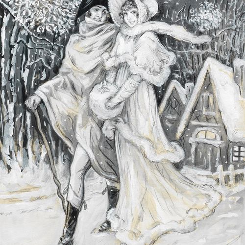 MARCEL BLOCH (1882 Paris - 1966 ibid.)
Elegant couple in snowy winter landscape
&hellip;