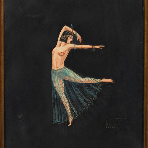 Wapi (Actif vers 1930)
Danseuse nue érotique en costume égyptien
Gouache/papier.&hellip;