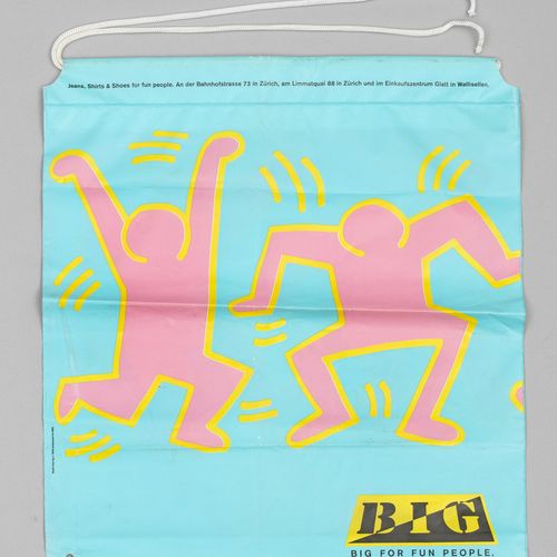 KEITH HARING (1958年雷丁-1990年纽约)
BIG FOR FUN PEOPLE
塑料袋两面都印有粉红色的人物；1984年哈林为苏黎世的同名商&hellip;