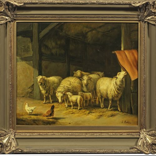 LOUIS ROBBE (1806 Courtrai - 1887 Brussels)
羊群在马厩里
比利时动物和风景画家的典型作品，由于非常接近自然和生动的描&hellip;
