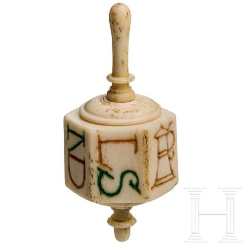 A German engraved ivory spinning top with symbols and letters, 18th/19th century&hellip;