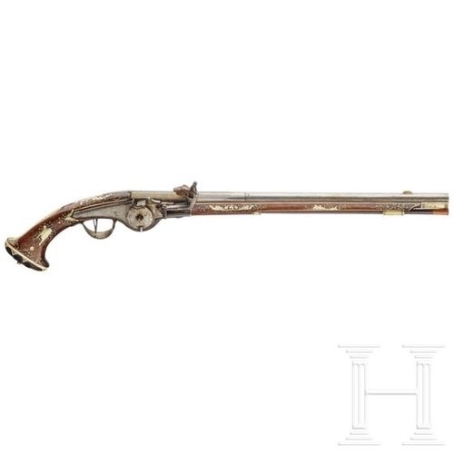 A long, bone-inlaid South German wheellock pistol, circa 1630 Canon octogonal à &hellip;