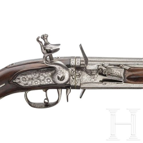 A rare German four-shot flintlock wender pistol for superimposed charges, circa &hellip;